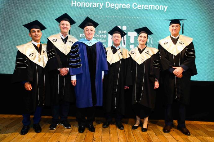 Recipients of honorary degrees together with HIT President, Professor Eduard Yakubov (Credit: OFER AMRAM)