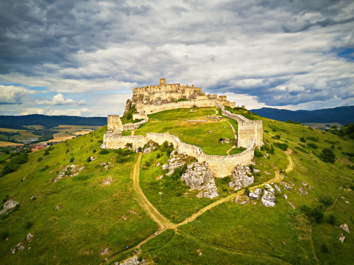 Aerial view of Spis (Spis, Spissky) castle in summer, second biggest castle in Middle Europe, Unesco Wold Heritage, Slovakia (Credit: INGIMAGE)