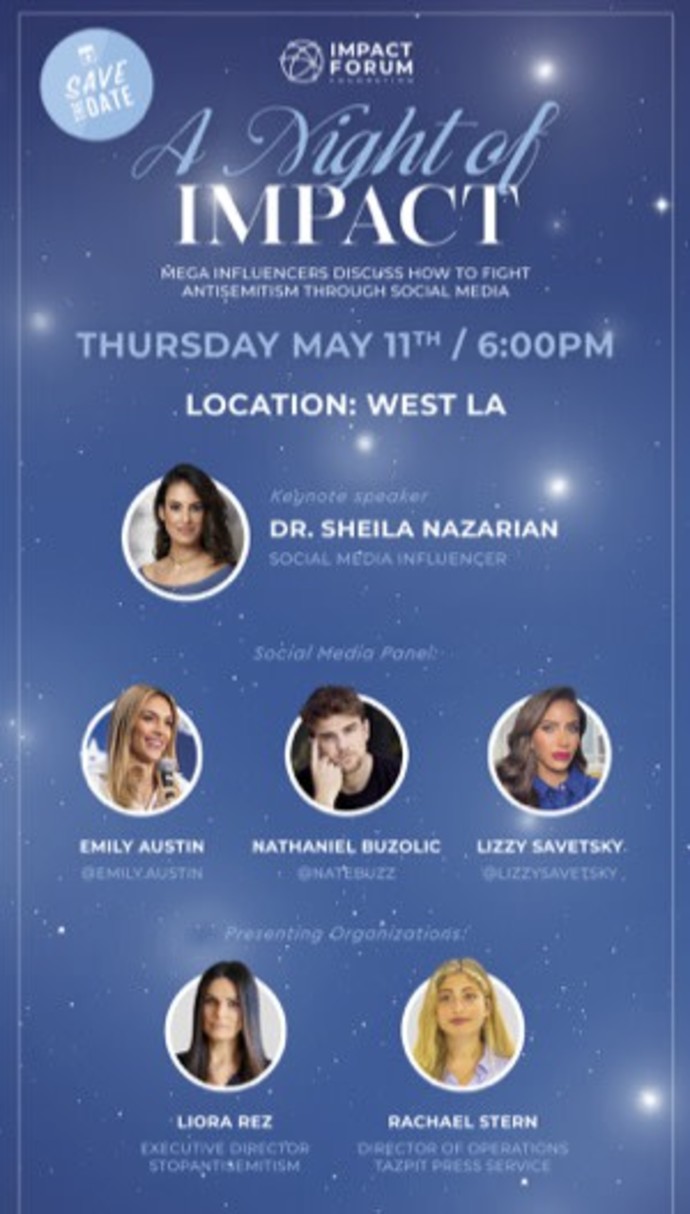 UPCOMING MAY Impact Forum Foundation event will feature mega-influencers discussing combating antisemitism through social media. (Credit: Impact Forum Foundation)