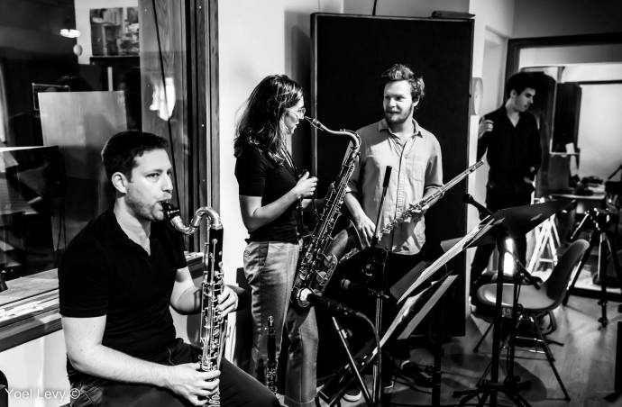 Photo from a recording with the 9net in a studio (Credit: YOEL LEVY)