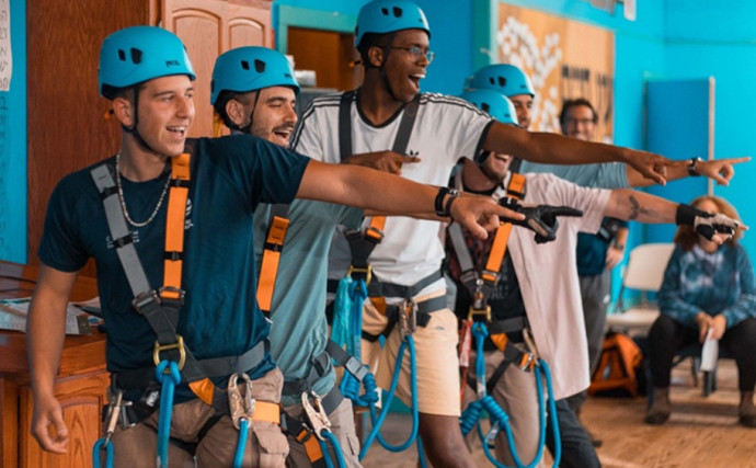 Jewish Agency Summer Shaliach Yair Janbar (third from front) with fellow ropes course instructors at Camp Ramah in the Poconos (Credit: Courtesy)