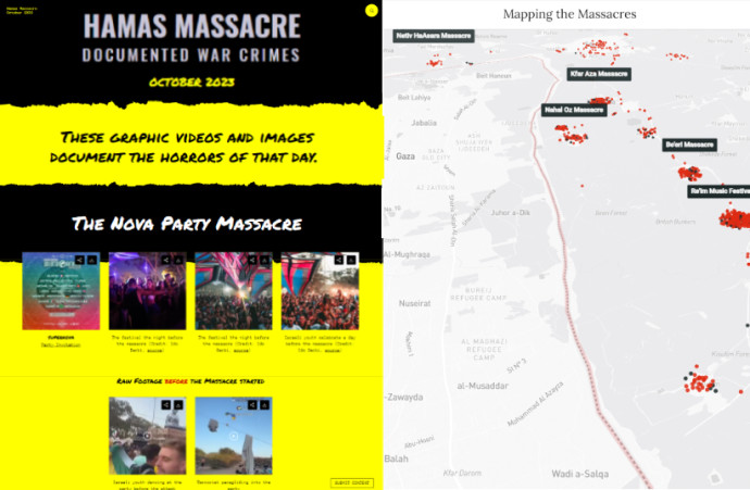 Fighting the denial of the Hamas Massacre. (Credit: Screenshot froom Screenshots from Hamas-Massacre.net and Oct7Map.com website)