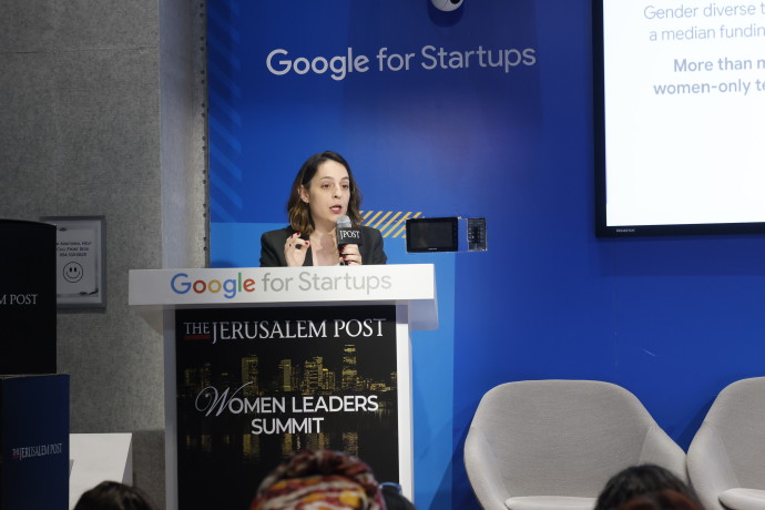 Marta Mozes, Marketing Manager at Google for Startups, Europe, Middle East, and Africa, speaking at the Jerusalem Post Women Leaders Summit. (Credit: MARC ISRAEL SELLEM)