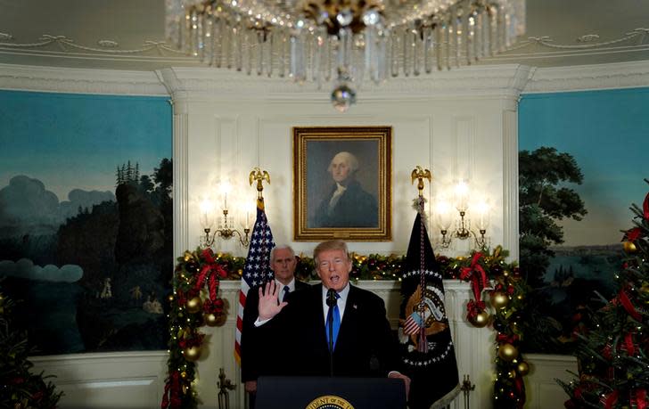 US President Donald Trump delivers remarks recognizing Jerusalem as the capital of Israel at the White House in Washington, US December 6, 2017. (Reuters)