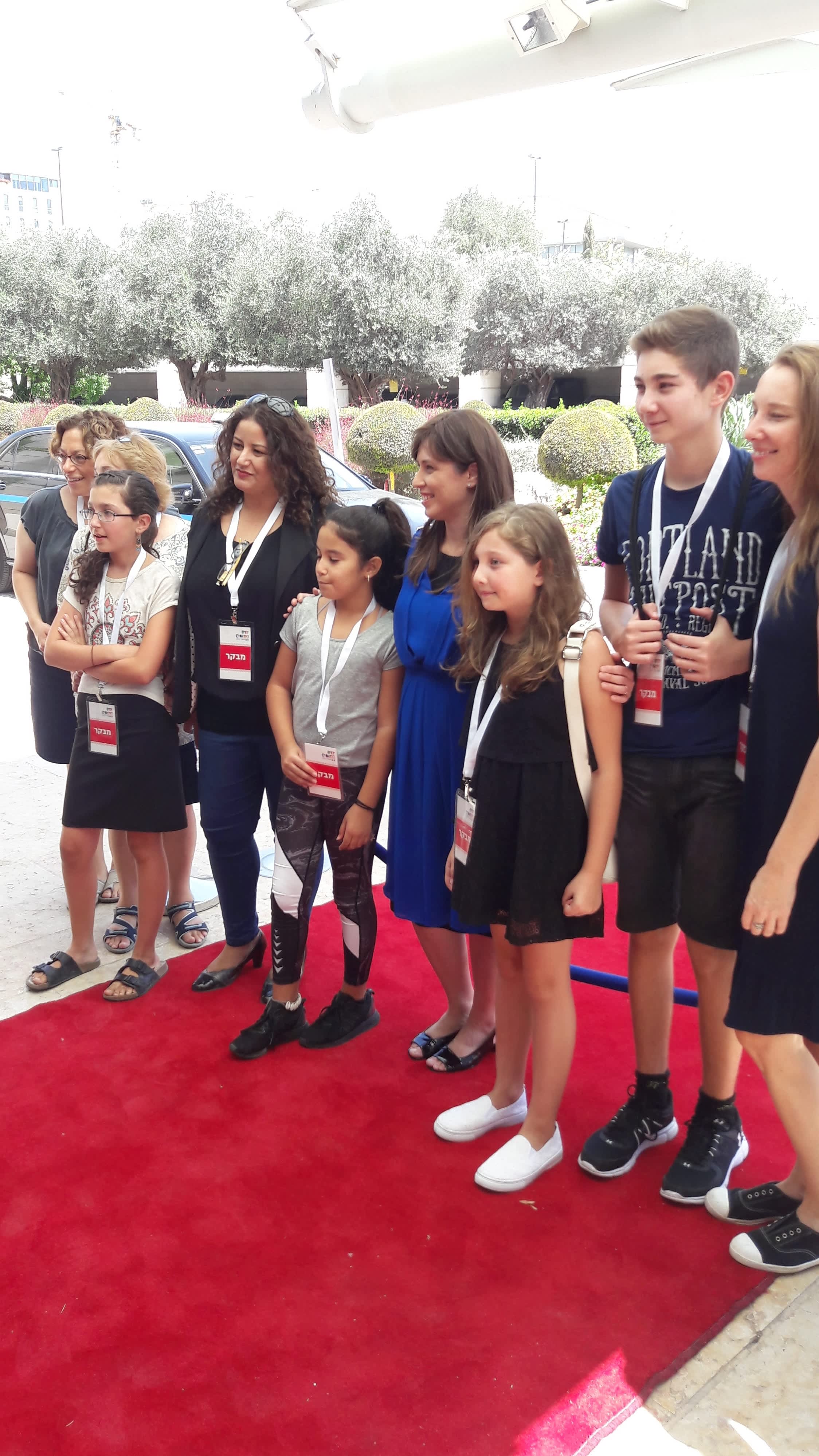 Deputy Foreign Minister Tzipi Hotovely and students at the Foreign Ministry's open day, August 2017 (credit: Herb Keinon) 