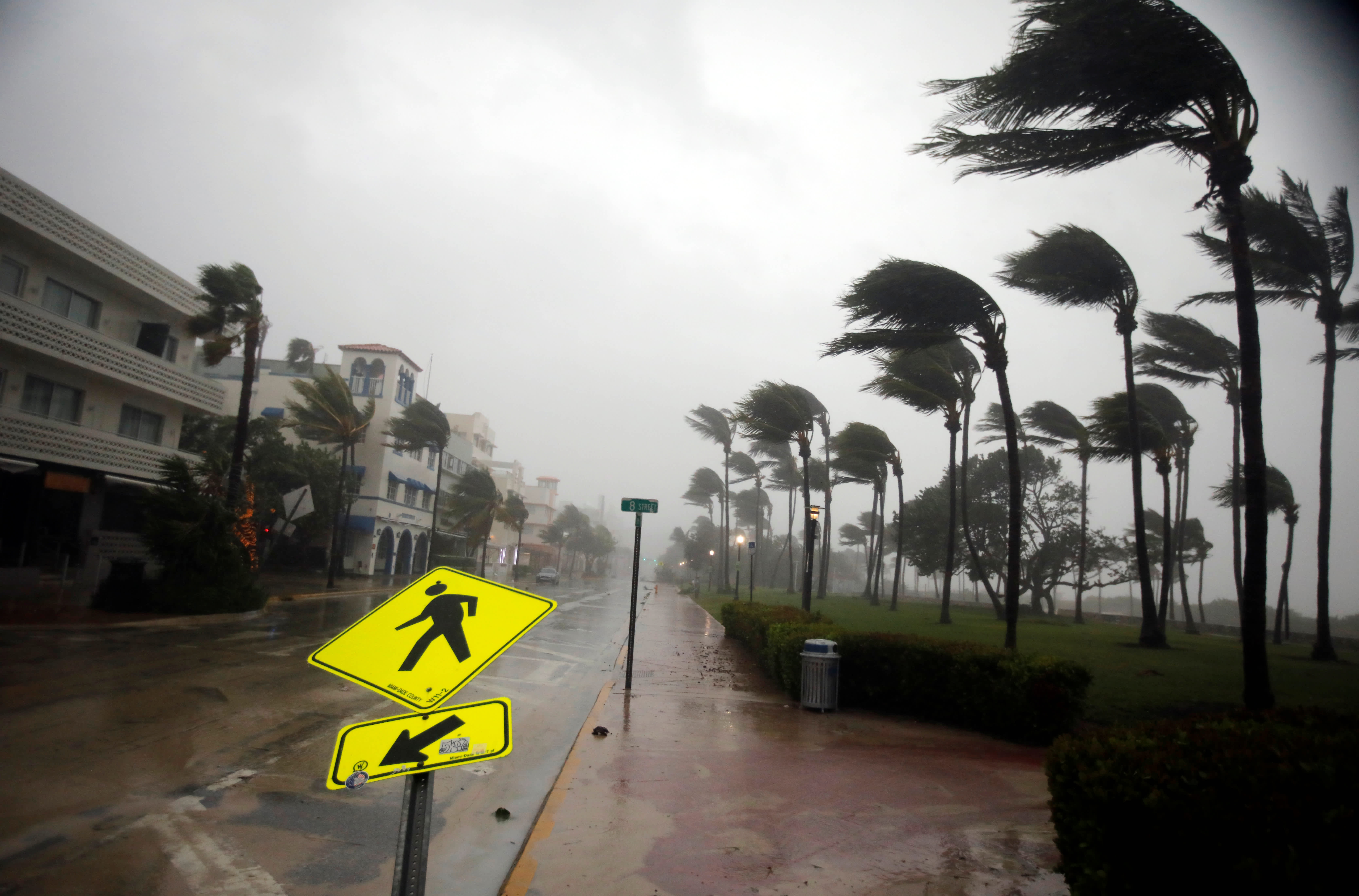 Heavy wind is seen along Ocean Drive in South Beach, Miami, Florida.. Carlos Barria/ Reuters. 