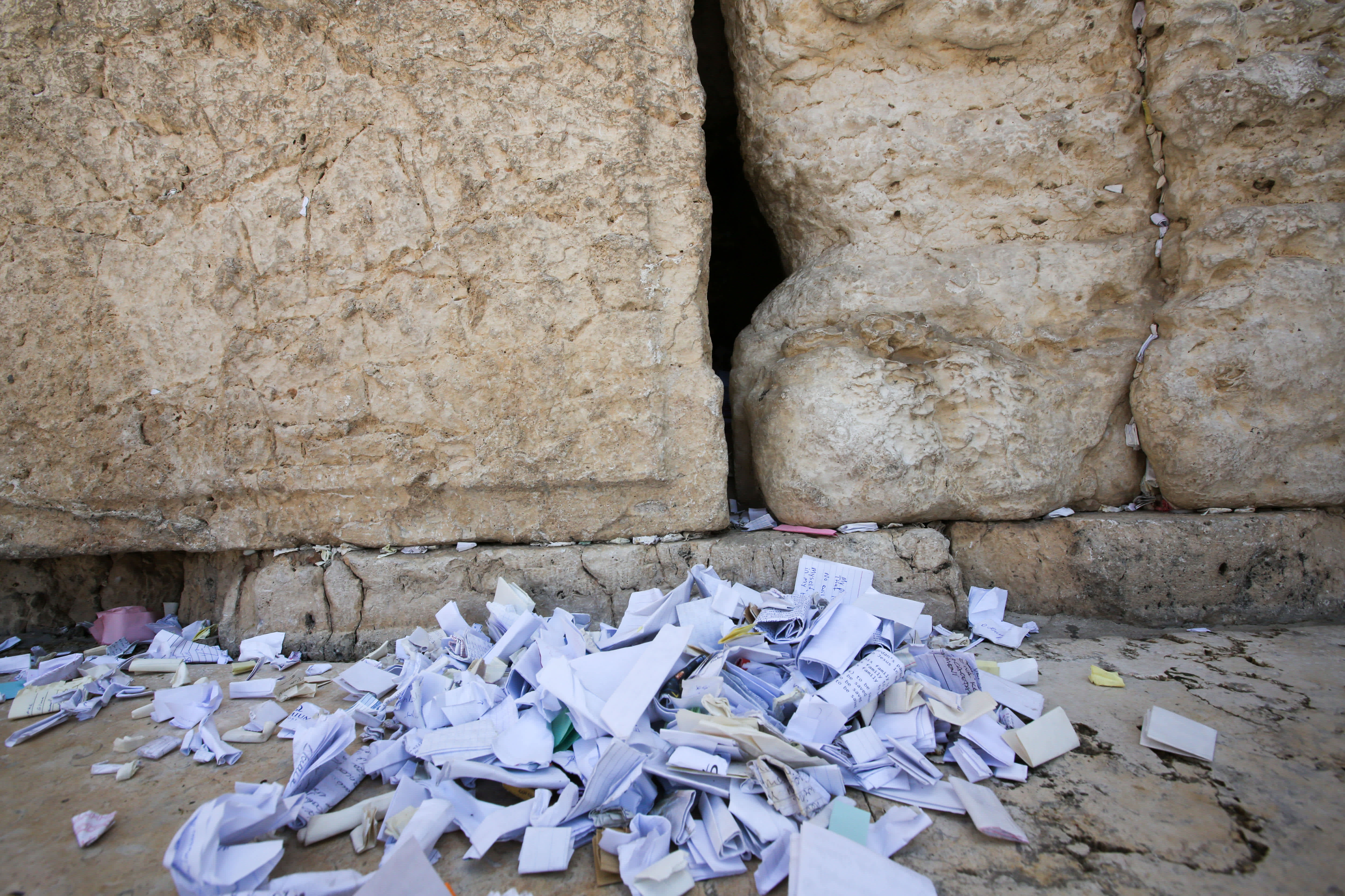 Western Wall notes on the ground after cleaning