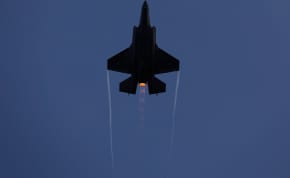 An Israeli Air Force F-35 fighter jet flies during an aerial demonstration at a graduation ceremony for Israeli air force pilots 