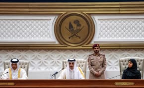  Qatar's Emir Sheikh Tamim bin Hamad Al Thani delivers an annual speech during the opening of the 52nd session of the Shura advisory council in Doha, Qatar, October 24, 2023.