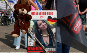  A picture of Shani Louk is displayed during a demonstration by family members and supporters of hostages who are being held in Gaza, in Tel Aviv, Israel October 28, 2023