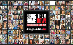  The Bring Them Home Now poster featuring photographs of the hostages