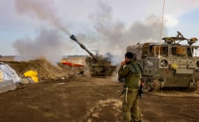  An IDF artillery unit fires towards Lebanon near the Israeli border with Lebanon, northern Israel, November 2, 2023.