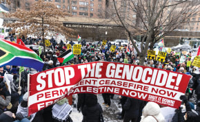  Pro-Palestinian demonstrators protest as they take part in the ‘Biden: Stop supporting genocide!’ rally in New York City on January 20. 