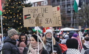  A PROTEST organized by Palestinian solidarity groups and activists takes place in Copenhagen last month. The genocidal calls of ‘from the river to the sea, Palestine will be free’ are accompanied by massively financed and marketed Palestinian paraphernalia, scarves, flags, and posters.