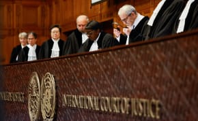Public hearing held by ICJ to allow parties to give their views on the legal consequences of Israel's occupation of the Palestinian territories before eventually issuing a non-binding legal opinion in The Hague, Netherlands, February 21, 2024.