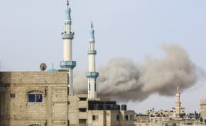  SMOKE RISES following an Israeli strike in Rafah, in the southern Gaza Strip, last week. Prime Minister Benjamin Netanyahu has said there is no way to defeat Hamas without entering Rafah, the writer notes.