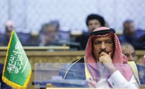  SAUDI ARABIA’S Ambassador to Iran, Abdullah bin Saud al-Anzi attends the Tehran International Conference on Palestine, in December. If Riyadh needed a display of just how valuable it can be to have a US defense guarantee, it just got one, says the writer. 