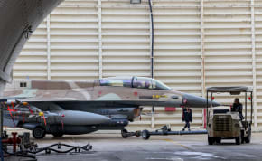  Israeli air force technicians working on a F-16 Fighting Falcon in Ramat David Airbase, northern Israel, January 14, 2024. 