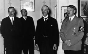  BRITISH PRIME minister Neville Chamberlain (second from right) with Adolf Hitler in Munich in September 1938 during the signing of the Munich Pact, which acceded to Hitler’s demand that the Sudetenland be ceded to Germany.