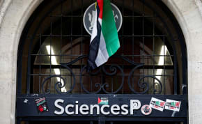 A general view of the occupied building of the Sciences Po University by masked youths in support of Palestinians in Gaza, during the ongoing conflict between Israel and the Palestinian Islamist group Hamas, in Paris, France, France, April 26, 2024. 