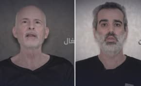 Images released by Hamas of hostage's Keith Siegal (left) and Omri Miran (right), April 27, 2024.