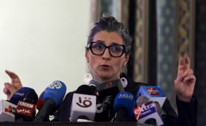  Francesca Albanese, UN special rapporteur on human rights in the Palestinian territories, attends a press conference following a meeting with Egyptian delegations to discuss the situation in the Palestinian territories, amid the conflict between Israel and Hamas, in Cairo. April 25, 2024.
