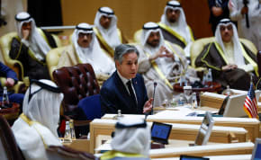  US Secretary of State Antony Blinken attends a Joint Ministerial Meeting of the GCC-US Strategic Partnership to discuss the humanitarian crises faced in Gaza, in Riyadh, Saudi Arabia, April 29, 2024.