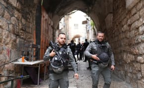  Israeli police officers at the scene of a stabbing attack in Jerusalem's Old City. April 30, 2024.