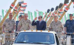  Egyptian President Abdel Fattah al-Sisi inspects the Egyptian military units in Suez, as he told the media in his speech that Cairo is playing a very positive role in de-escalating the Gaza crisis, Egypt, October 25, 2023 in this handout picture courtesy of the Egyptian Presidency.