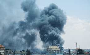  SMOKE RISES after an Israeli strike in Rafah, in the southern Gaza Strip, this week.