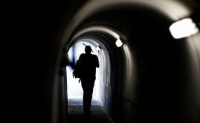  A man walks through a replica of a Hamas tunnel built by Pro-Israel activists on Berlin's historic Bebelplatz square, the site of Nazi book burnings, in Berlin, Germany, May 16, 2024