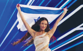  EDEN GOLAN flies Israel’s flag during the Grand Final of the 2024 Eurovision Song Contest, in Malmo, Sweden, last Saturday night