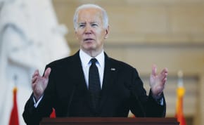  US PRESIDENT Joe Biden addresses the US Holocaust Memorial Museum’s Annual Days of Remembrance ceremony, at the Capitol building in Washington, earlier this month. 