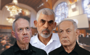  (L-R): Yoav Gallant, Yahya Sinwar, and Benjamin Netanyahu at the International Court of Justice (illustrative)