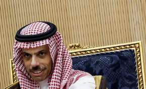  Saudi Arabia's Foreign Minister Prince Faisal bin Farhan bin Abdullah looks on as he meets with US Secretary of State Antony Blinken (not pictured) at the GCC Secretariat, in Riyadh, Saudi Arabia, April 29, 2024.