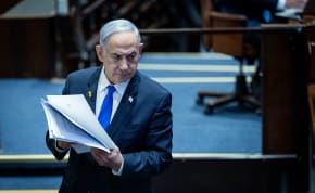  Prime Minister Benjamin Netanyahu seen at the plenum hall of the Knesset, the Israeli parliament in Jerusalem, on May 27, 2024
