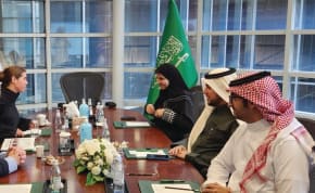  DR. NIRIT OFIR (left) meets with Saudi business partners. She recently returned to Israel from a security-themed conference in Saudi Arabia where she presented Israeli patents and companies working in the field.