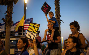  Supporters and families of hostages, who were kidnapped during the deadly October 7 attack by Palestinian Islamist group Hamas, rally demanding the release of hostages as part of a deal being advanced by U.S. President Joe Biden, outside the U.S. consulate in Tel Aviv, Israel June 3, 2024.