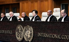  Judges are seen at the International Court of Justice before the issue of a verdict in the case of Indian national Kulbhushan Jadhav who was sentenced to death by Pakistan in 2017, in The Hague, Netherlands July 17, 2019