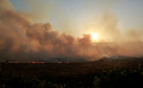  Smoke rises as flames burn, amid ongoing cross-border hostilities between Hezbollah and Israeli forces, in Dishon, near Kiryat Shmona, northern Israel, June 4, 2024. 