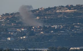  Smoke rises during an exchange of fire between the IDF and terrorists from the Hezbollah organization on the border between Israel and Lebanon, January 7, 2024.