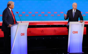  Democrat candidate, U.S. President Joe Biden speaks during a presidential debate with Republican candidate, former U.S. President Donald Trump, in Atlanta, Georgia, U.S., June 27, 2024.
