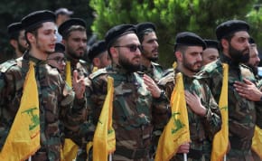  Members of Hezbollah attend the funeral of Taleb Abdallah, also known as Abu Taleb, a senior field commander of Hezbollah who was killed by what security forces say was an Israel strike yesterday night, in Beirut's southern suburbs, Lebanon June 12, 2024.