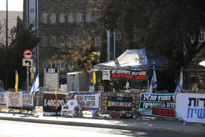   Hostage families hold a protest adjacent to the Knesset, January 16, 2025