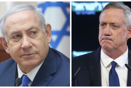 Prime Minister Benjamin Netanyahu (L) and Israel Resilience party leader Benny Gantz