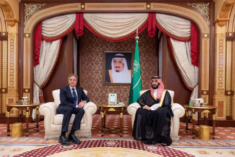 U.S. Secretary of State Antony Blinken meets with Saudi Crown Prince Mohammed bin Salman, in Jeddah, Saudi Arabia, June 7, 2023.