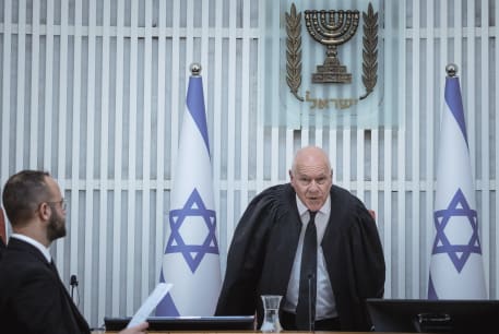  SUPREME COURT Justice Uzi Fogelman takes his seat for a High Court hearing in Jerusalem. The writer asks: How can a court declare a law unconstitutional when there is no constitution? 