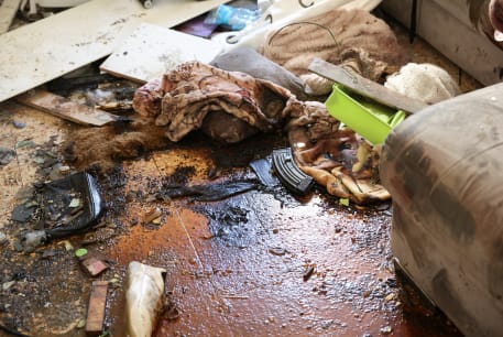 A view of a weapon magazine on the floor of a house, following a deadly infiltration by Hamas gunmen from the Gaza Strip, in Kibbutz Kfar Aza in southern Israel, October 18, 2023. 