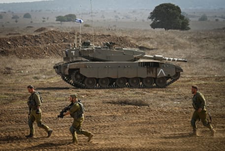  IDF reserve Infantry and Merkava Tank soldiers train in a military exercise in the Golan Heights on October 23, 2023. 