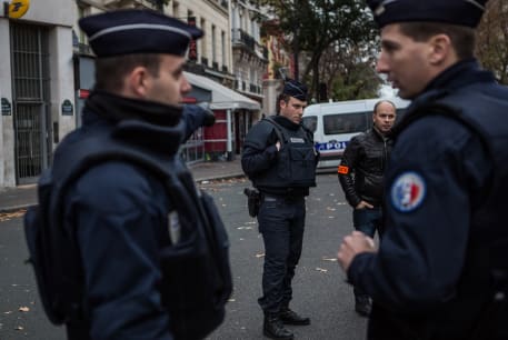 French police officers stand guard in the 11th arrondissement of Paris, France on November 14, 2015. Photo by Laurence Geai/Flash90
